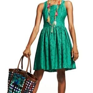Duro Olowu by JCP Kelly Green Textured Monochrome Sleeveless Fit & Flare Dress